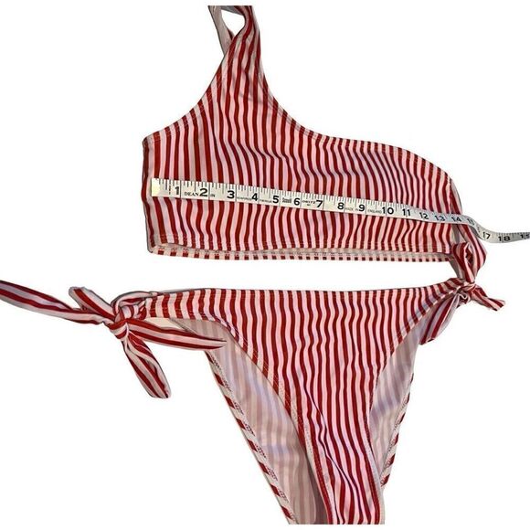 NWOT one-shoulder red and white striped bikini - L - Picture 7 of 7
